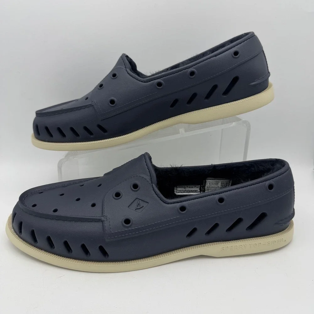 Sperry Top-Sider Float Navy Blue Faux Fur Lined Boat Shoes Mens 12 STS23886